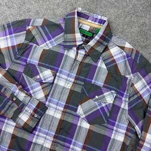 Vigo Western Wear Shirt Mens Medium Purple Plaid‎ Pearl Snap Long Sleeve Cowboy